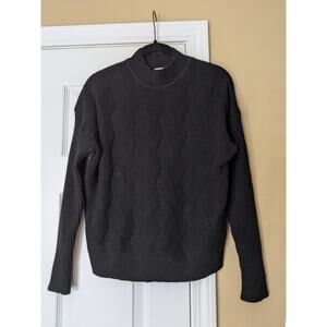 RAYA Diamond Knit Mock Neck Sweater XS Black Minimalist Quiet Luxury Preppy